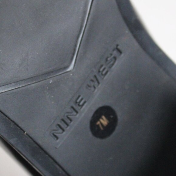 Nine West Women's Kinetic Black Leather Y2K Square Toe Loafer Heels Size 7 - Picture 8 of 8